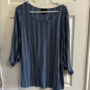 W5 Blue/White Dotted Top, Mariana Ruffle Sleeves, Size 1X